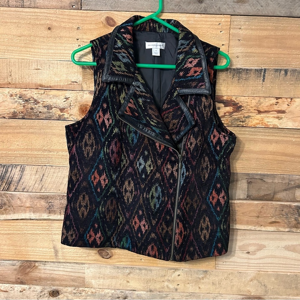 Christopher & Banks Patterned Zippered Front Vest Sz M Beautiful